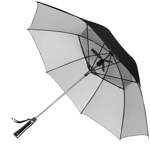 PARAGUAS BENUE NEGRO CON PLATA CON VENTILADOR INTEGRADO
