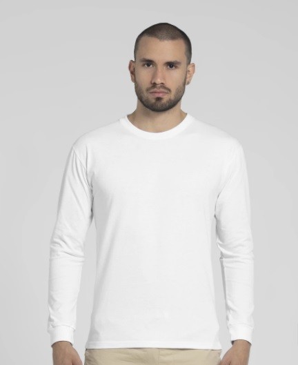 PLAYERA BLANCA CUELLO REDONDO MANGA LARGA EUROCOTTON CABALLERO