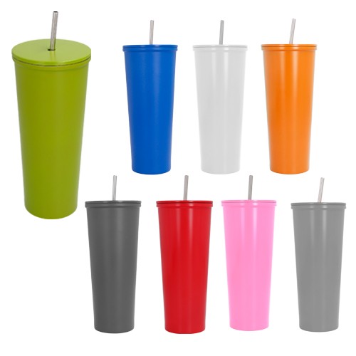 TERMO DE ACERO INOXIDABLE BREW DOBLE PARED INSULADO CON POPOTE METALICO DE 675 ML