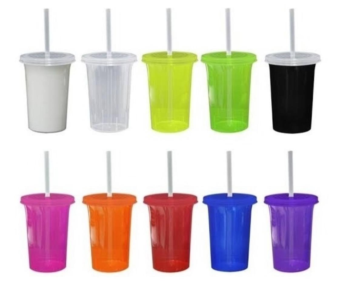 VASO OLAS DE PLASTICO CON TAPA Y POPOTE DE 470 ML
