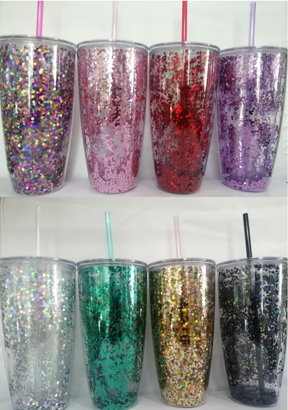 VASO DE ACRILICO GLITTER CON POPOTE DE 800 ML