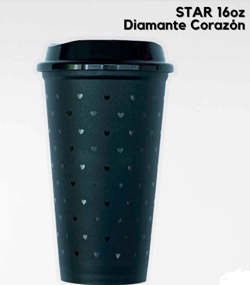 VASO STAR DIAMANTE CORAZON COLOR NEGRO 16 ONZ