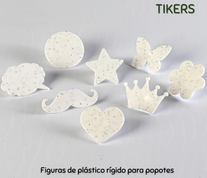 TIKERS PARA VASOS (POPOTE) BLANCO RIGIDO BOLSA CON 8 FIGURAS ( 1 DE CADA MODELO)
