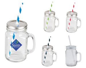 VASO DE VIDRIO FIZZ CON TAPA METALICA Y POPOTE