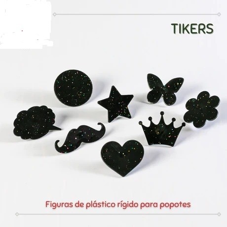 TIKERS PARA VASOS (POPOTE) NEGRO RIGIDO BOLSA CON 8 FIGURAS ( 1 DE CADA MODELO)