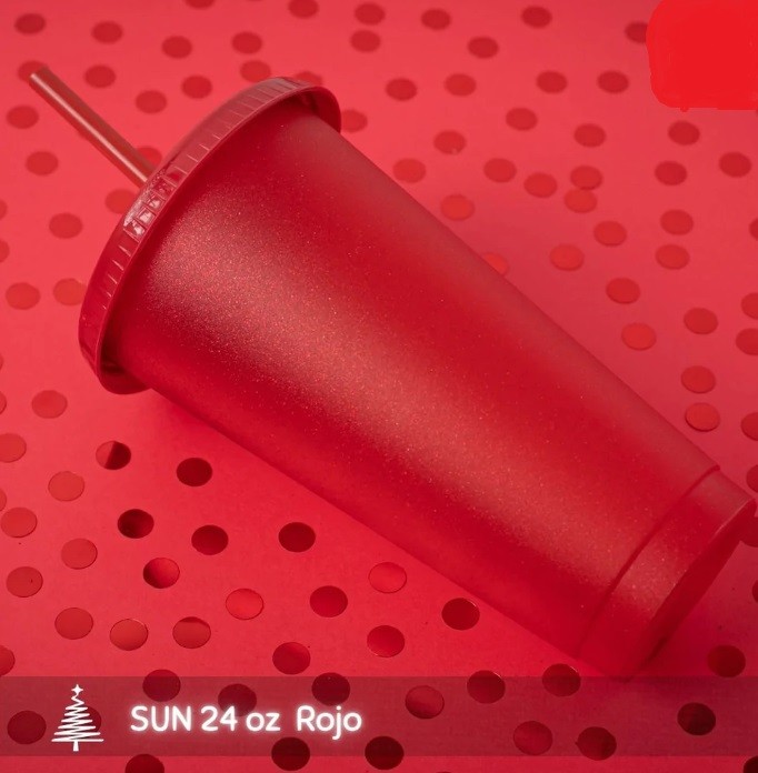 VASO SUN 24 ONZ ROJO NAVIDEÑO CON POPOTE