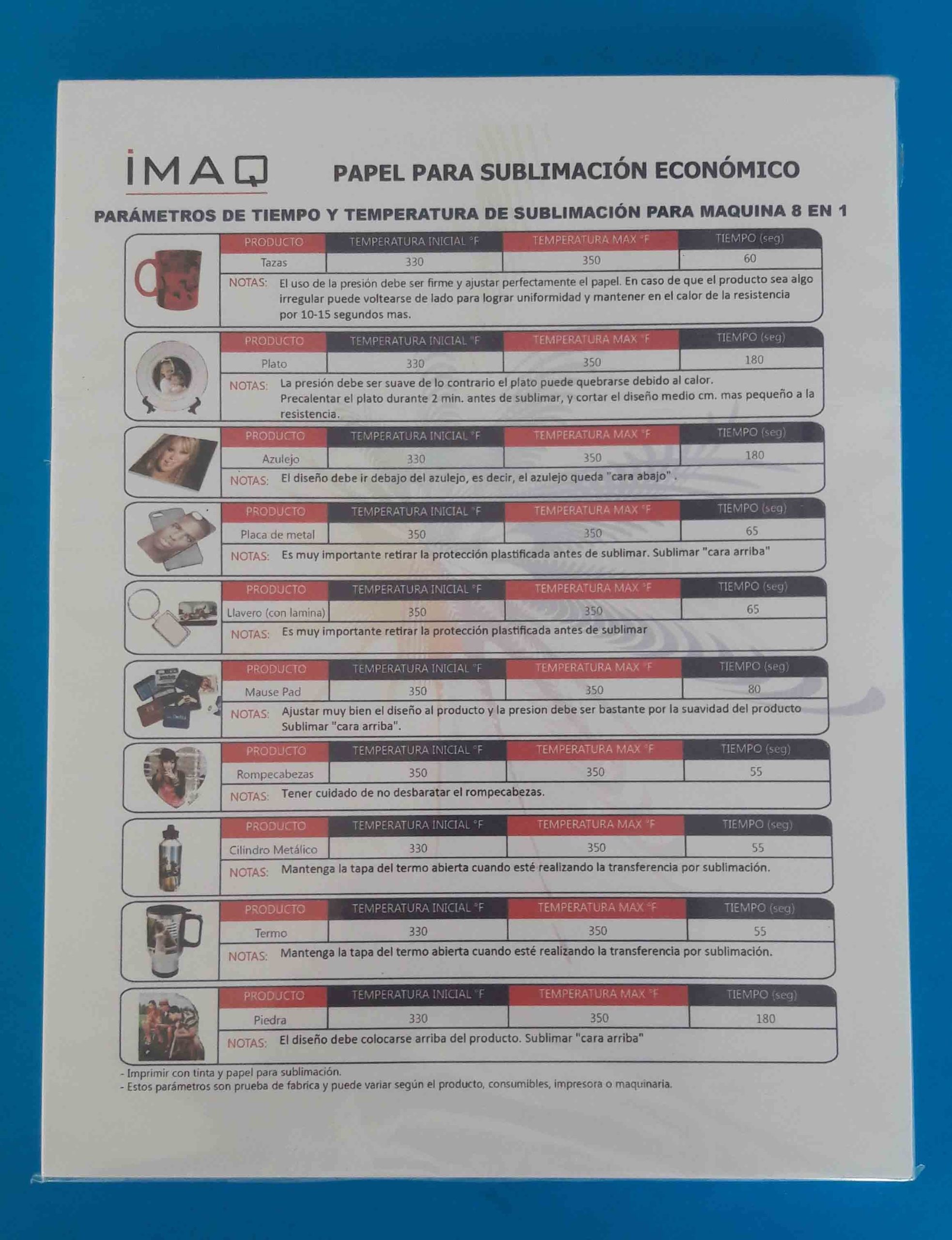 PAPEL PARA SUBLIMACION ECONOMICO CARTA (PAQ. 100 HOJAS)